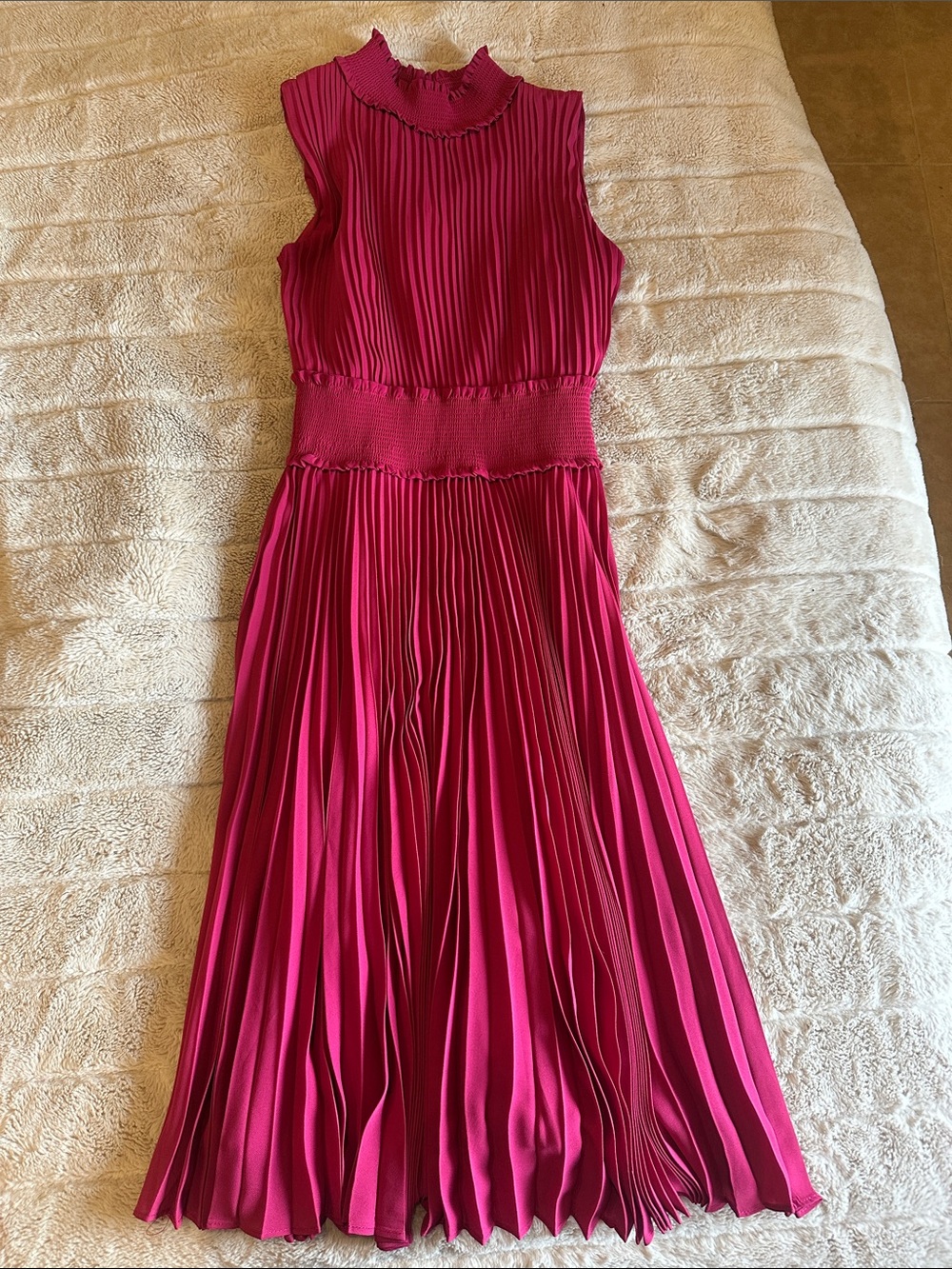 Nanette Lepore Fuchsia Pleated Maxi Dress with Smocked Waist